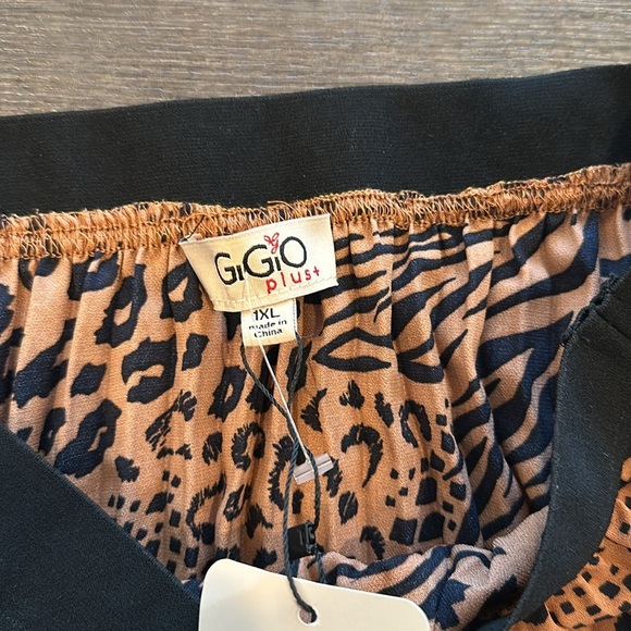 GiGiO 1XL Abstract Animal Print Pull On Pleated Midi Skirt - Picture 5 of 9